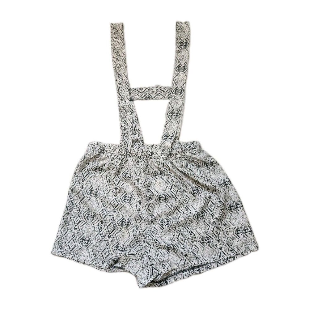 Mezzanine Black White Geometric Overall Shorts Lightweight Boho Flowy Sz M EUC